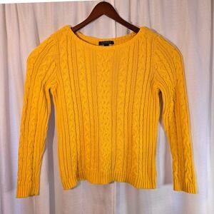 Lauren Ralph Lauren Womens XL Yellow Cable Knit Long Sleeve Sweater Cotton